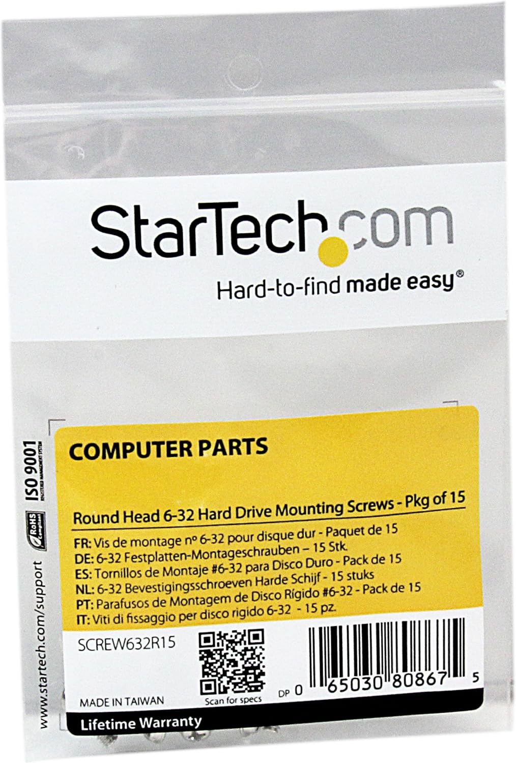 StarTech Round Head Replacement 6-32 Hard Drive Mounting Screws - 15 Pack SCREW632R15