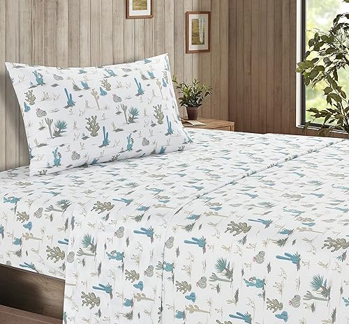 De Leon Collections Saguaro Southwestern Native Desert Cactus - Juego de sábanas y fundas de almohada, 3 piezas, tamaño individual, color