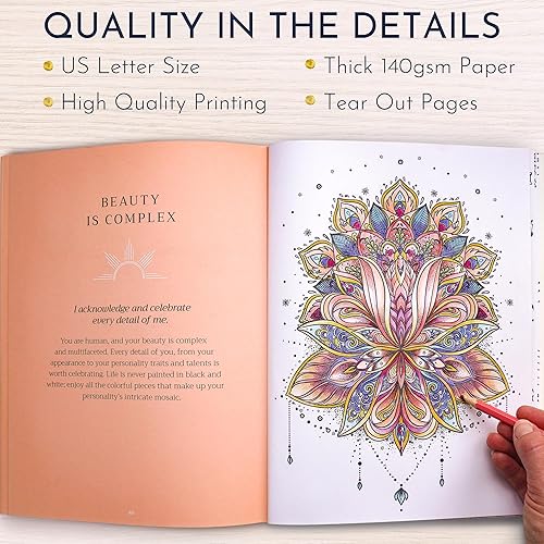 Miniatura 7 de RYVE Libro de colorear para adultos para mujeres, libro para colorear de afirmaciones y atención plena para adultos, relajación, libros para