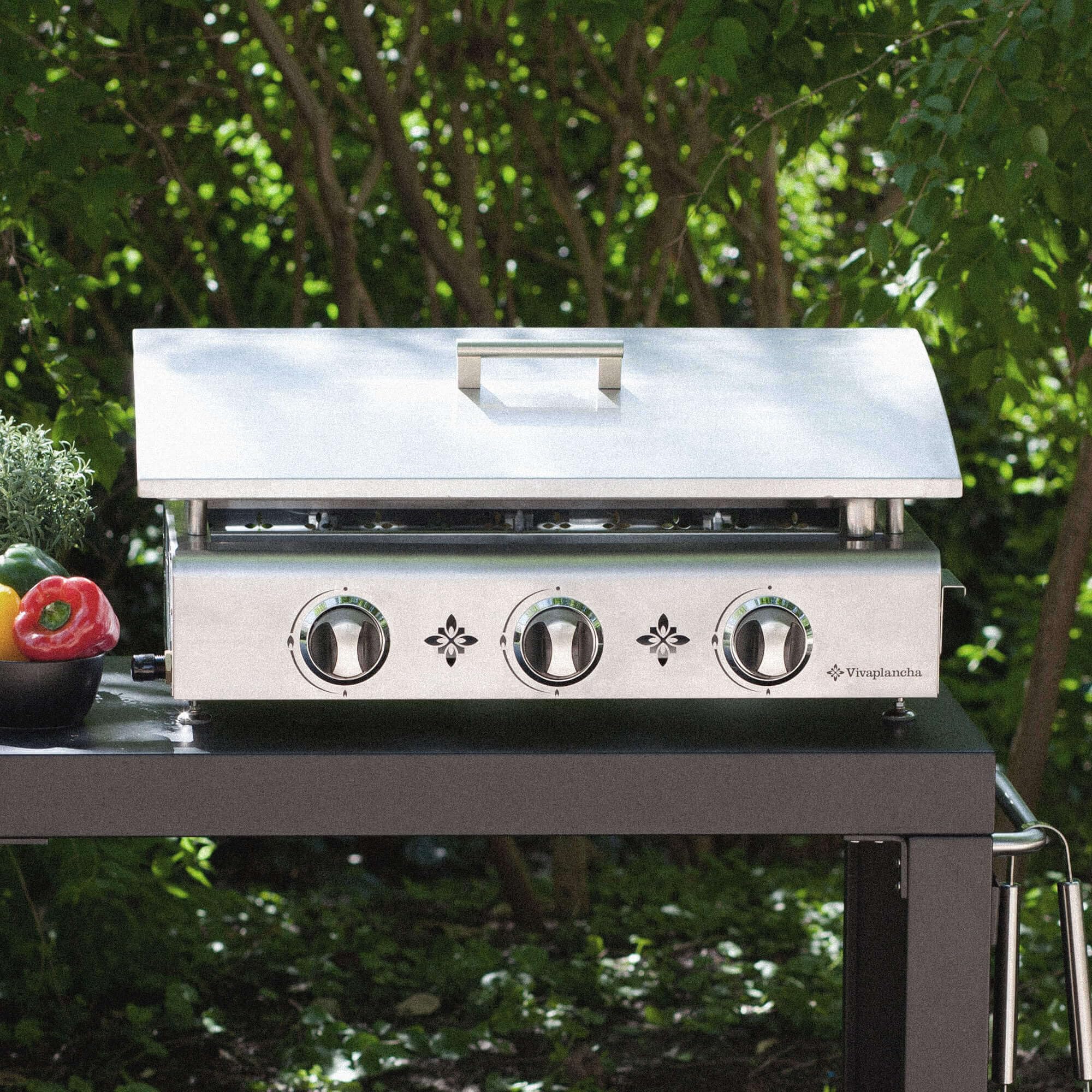 Couvercle de Protection pour plancha 3 Feux Tout INOX : protège et Assure Une Bonne Protection de Votre plancha Évite Les Projections de matières Grasses à l'arrière Compatible