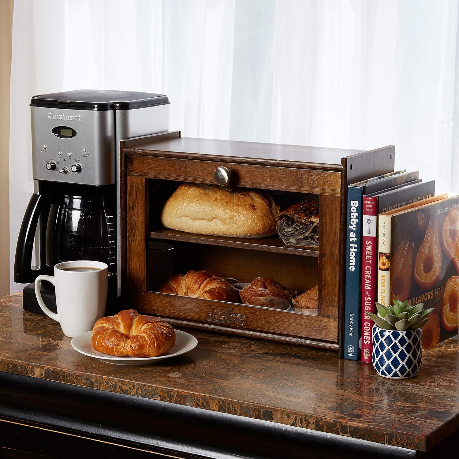 Lоwеѕt Prісе G&S Noble Designs Double Layer Bread Box - Ships Fully Assembled - Acrylic Window - Kitchen Bread Storage - Brushed Nickel Handle - Countertop Keeper - Loaf/Dessert - Airtight - Bread Saver -Dark Wood