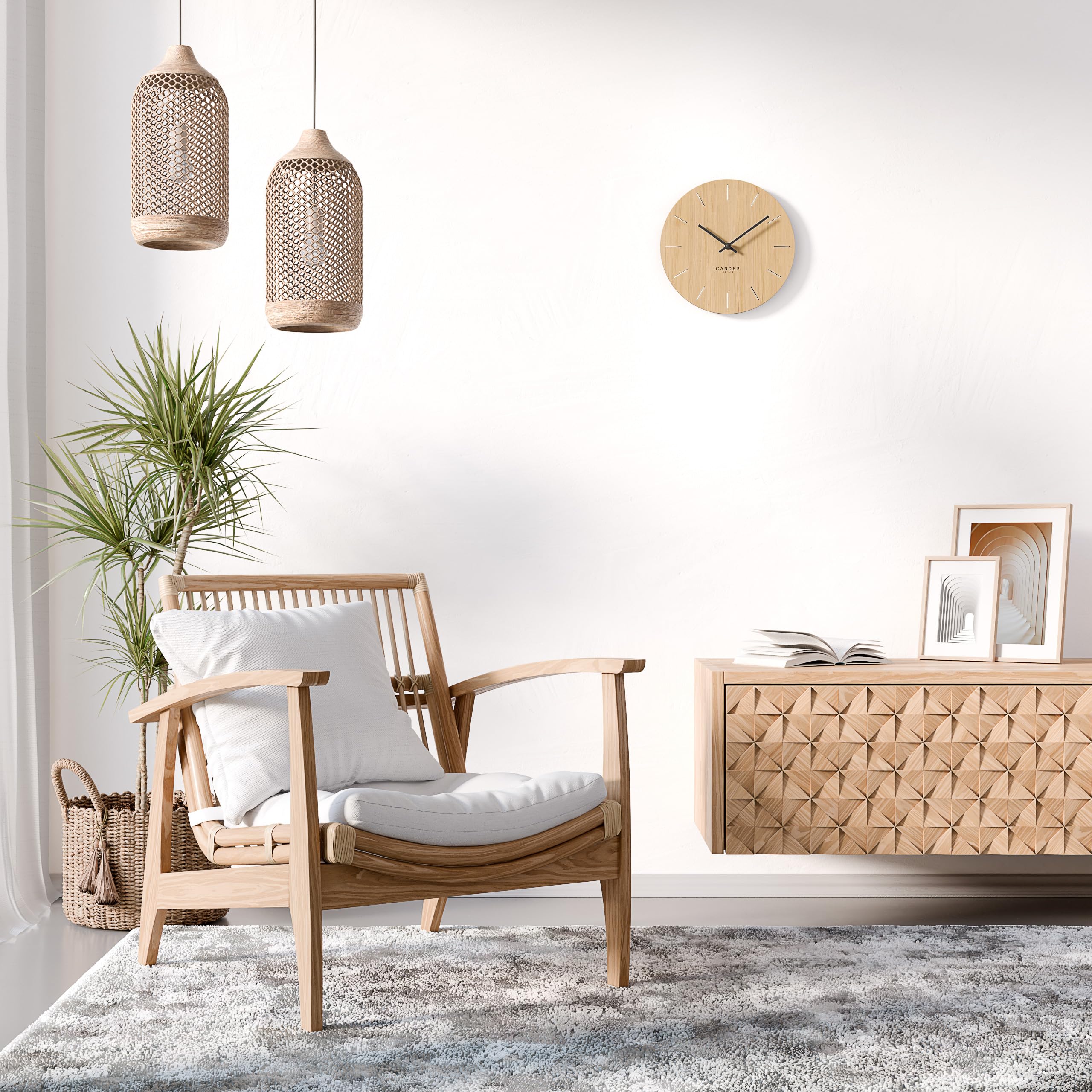 Cander Berlin MNU 2730 E - Reloj de Pared (Madera silenciosa, 28 cm), diseño de Roble Vintage sin Tic-TAC