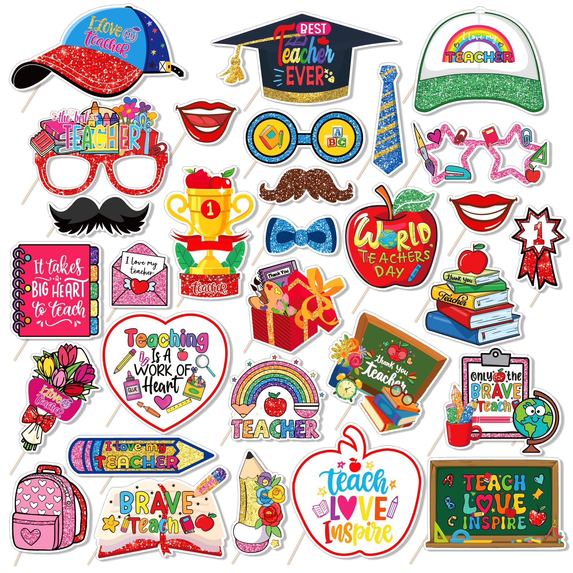 30Ct Teacher Appreciation Photo Booth Props Kit Glitter Thank You Teachers Photo Props Teachers Appreciation Week Party Decorations Best Teacher Ever Selfie Props Teachers Day Photography Decorations