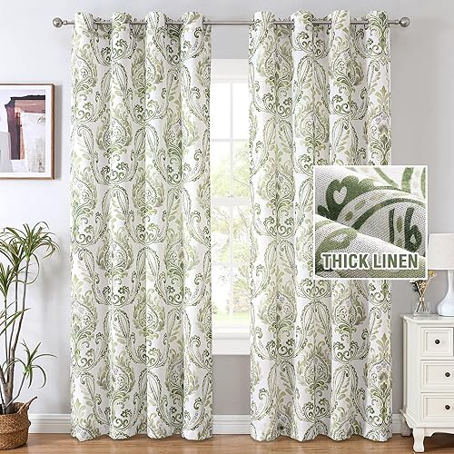 H.VERSAILTEX Cortinas de lino de damasco floral mezcla de lino natural para sala de estar, cortinas de 84 pulgadas de largo, patrón floral vintage,