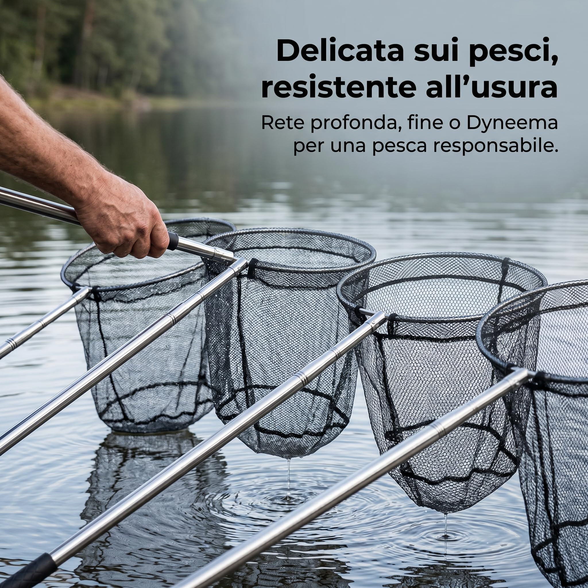 Épuisette pêche télescopique, Filet pêche compacte et Pliable avec Manche télescopique en Acier Inoxydable et Fine, Marron, Maille Fine approfondie, 40cm, Longueur Totale 2,5 mètres