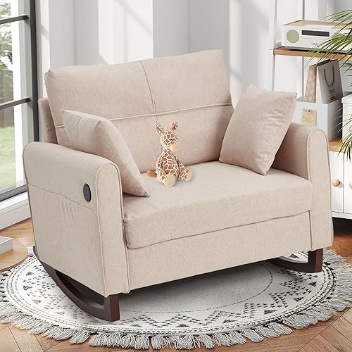 HOMREST Rocking Chair, Upholstered Nursery Rocking Chair with High Back