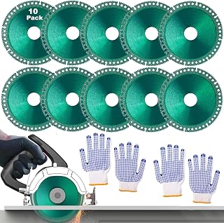 10pcs Indestructible Disc for Angle Grinder, with 2 Pairs of Gloves 4 Inch Cut Off Wheels Cut Everything in Seconds (Inner Diameter 2cm) Diamond Cutting Wheel Disc, for All Materials