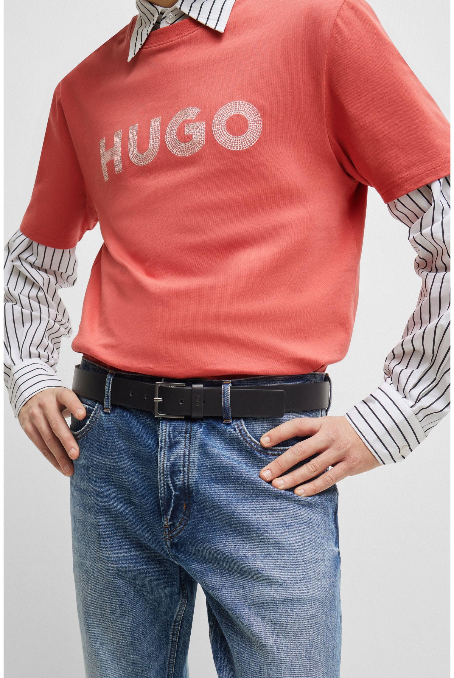 HUGO Herren Giove-L Sz35 Ledergürtel mit Logo-Schriftzug auf der Schlaufe