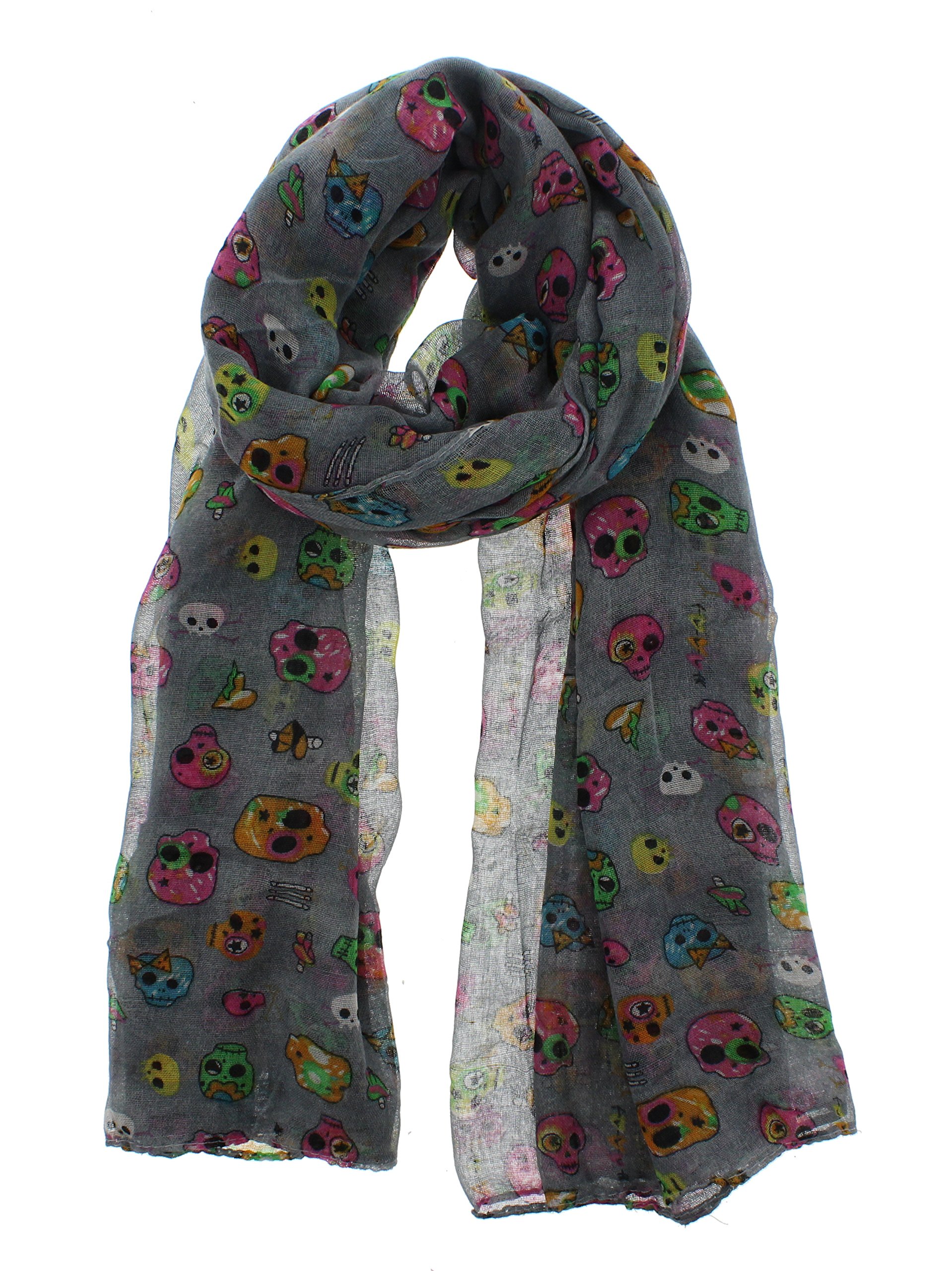 Zac's Alter Ego Long Lightweight Scarf with Multicolour Crazy Skulls