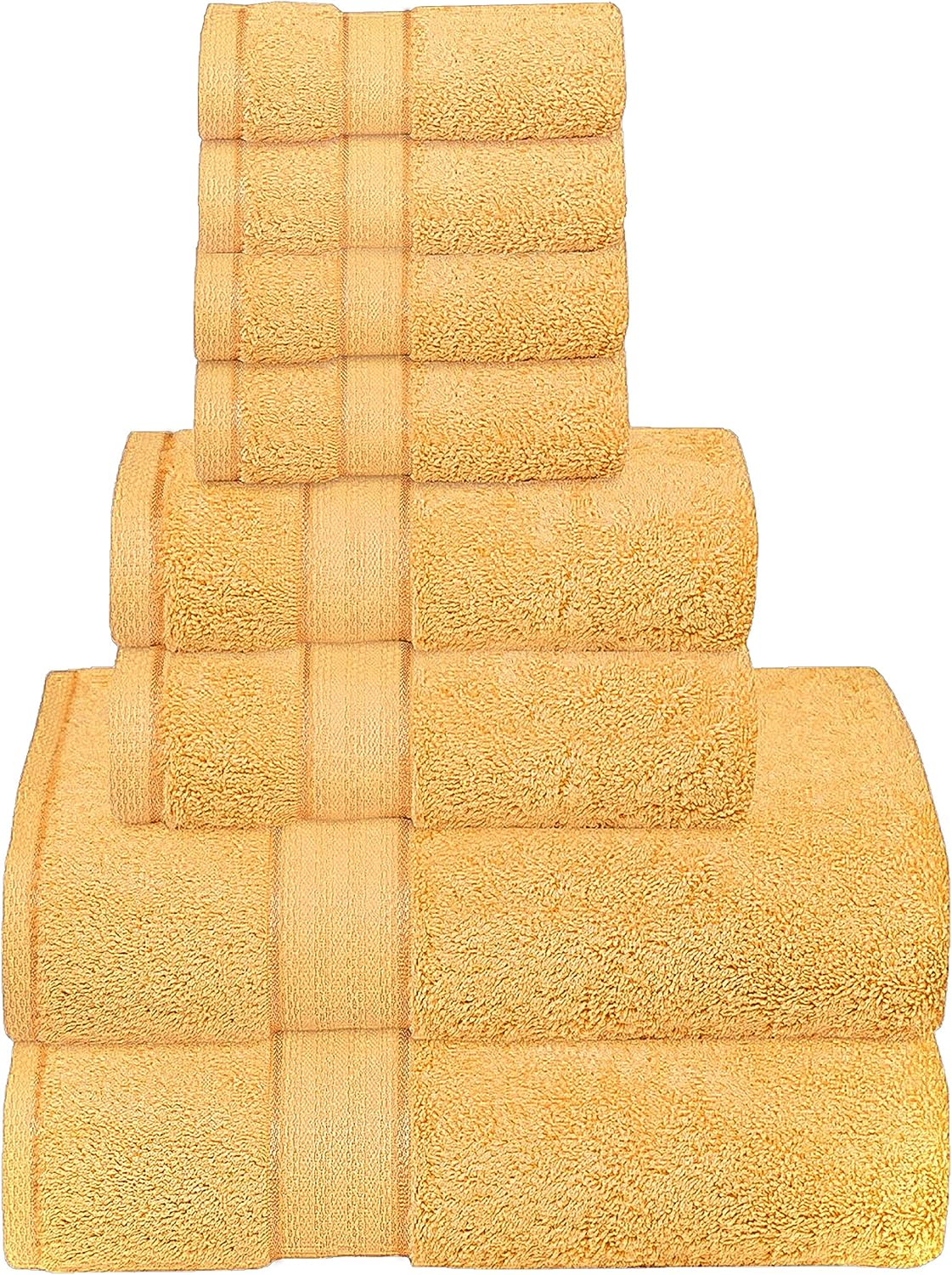 GLAMBURG 700 GSM Premium 8-Piece Towel Set - Contains 2 Bath Towels 30x54, 2 Hand Towels 16x28, 4 Wash Cloths 13x13 - Luxury Hotel & Spa Quality - Durable Ultra Soft Highly Absorbent - Yellow : Home & Kitchen