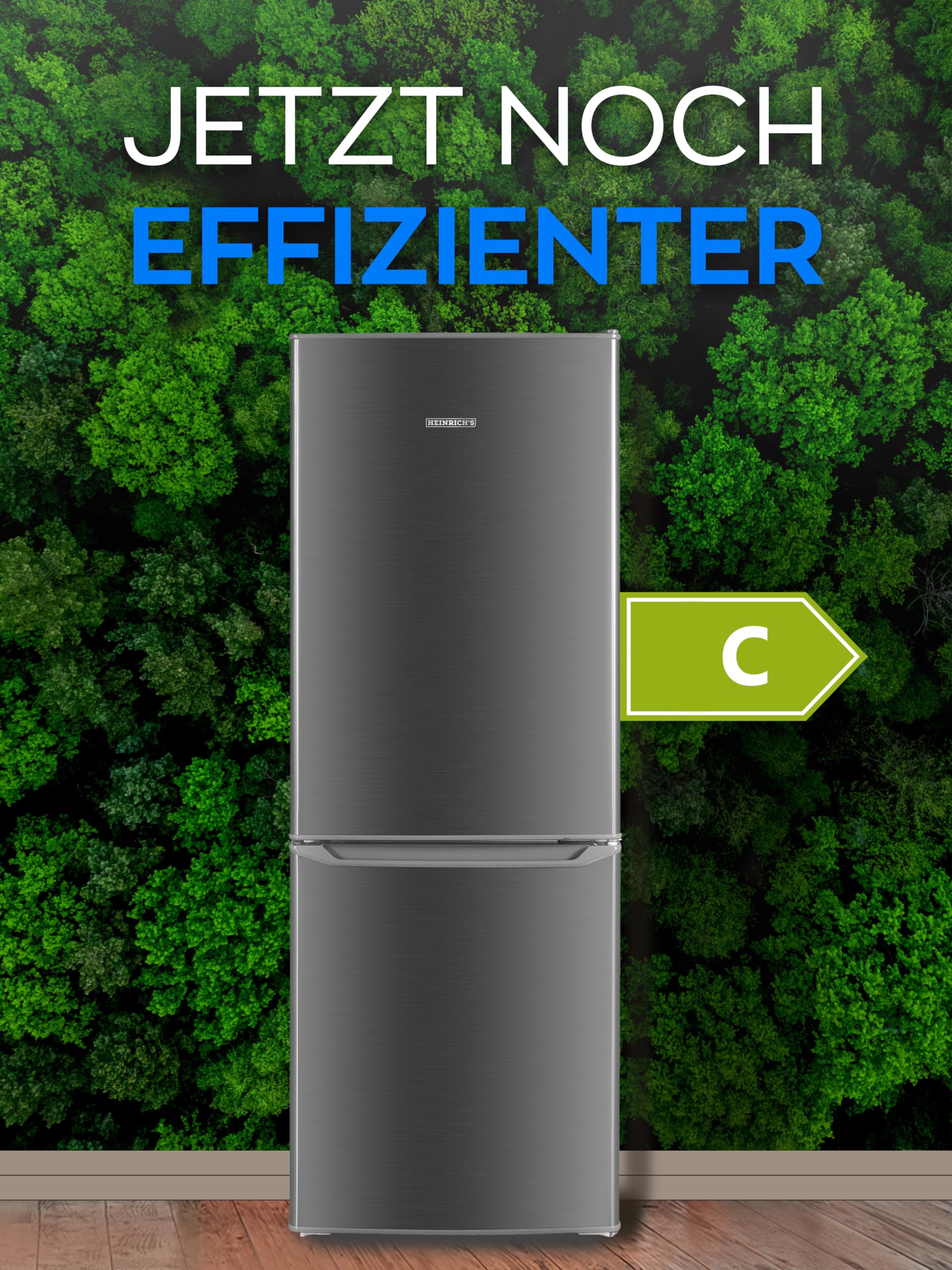 Heinrich´s Kühlgefrierkombination 173L Gesamtvolumen, 121L Kühlvolumen, 52L Gefriervolumen, LED Beleuchtung,Türanschlag wechselbar, leise 40dB, große Tiefkühlboxen, 7Temperaturstufen,inox