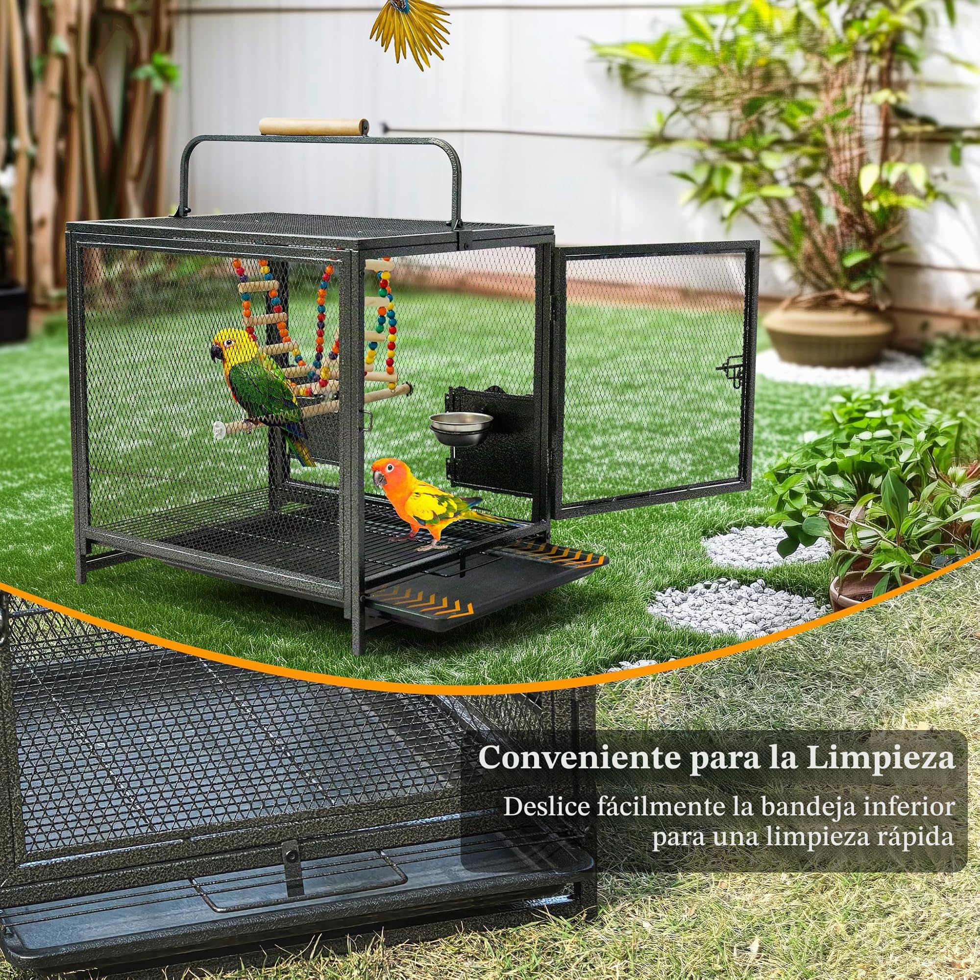 BingoPaw Jala para Loros Jaula Agapornis Grande 58.5x46x56.3cm Jaula para Periquitos Pájaros Bird Cage Gaiola Passaros Canario Ninfas Portable con Columpio, Escalera, 2 Cuencos y Bandeja Extraible