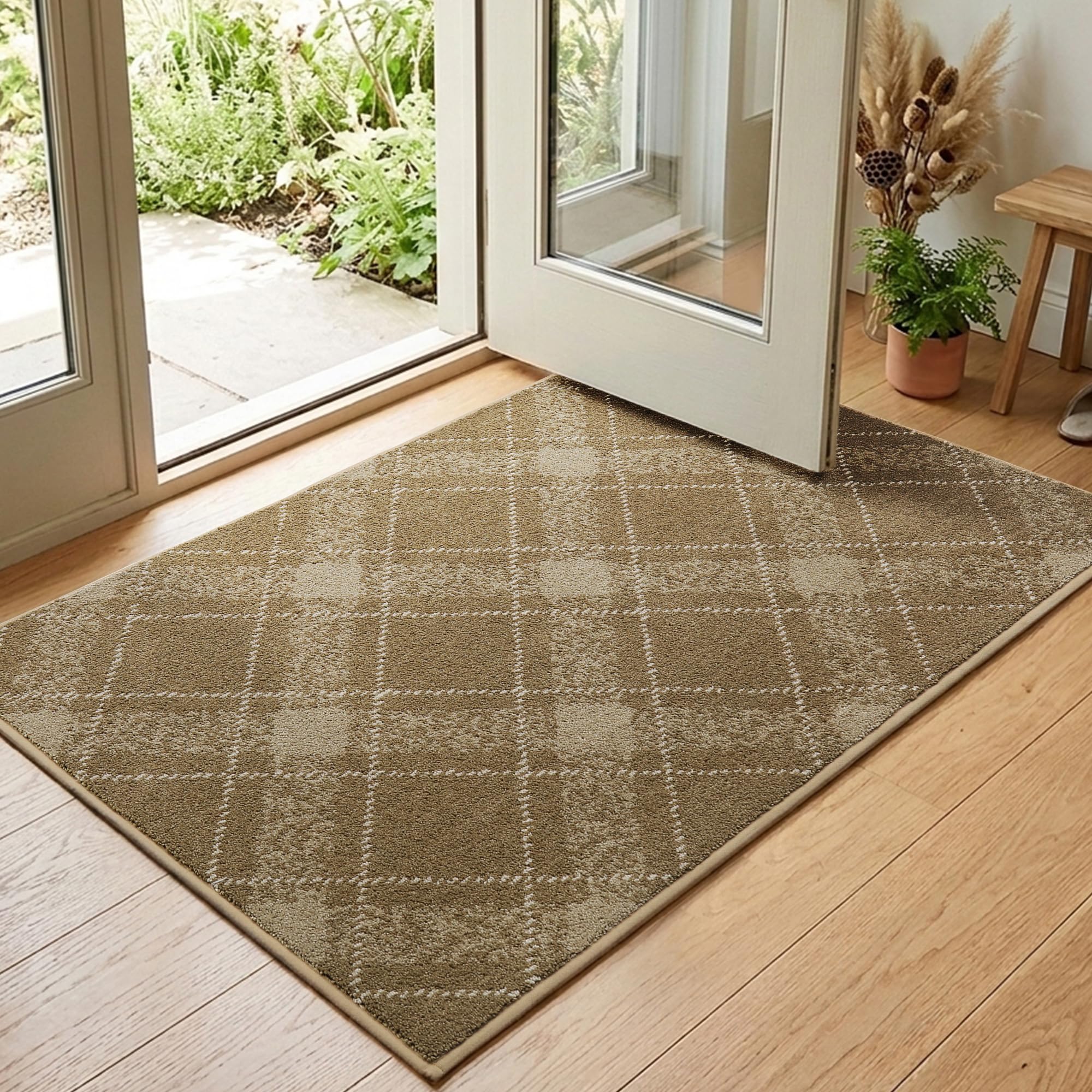 COSY HOMEER Front Door Mat Indoor, 80x120 cm, Non-Slip Dirt Trapper Entryway Rugs, Washable Low Profile Welcome Floor Mats, Rolling Package, Taupe