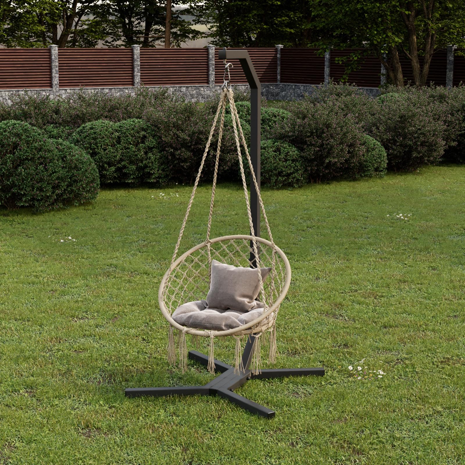 QLS Hängesessel Gestell 203 cm aus Stahl mit Haken bis 100 kg Schwarz | Robuste Stahlkonstruktion mit wetterfester Pulverbeschichtung, geeignet für Garten, Balkon, Terrasse und Innenbereich