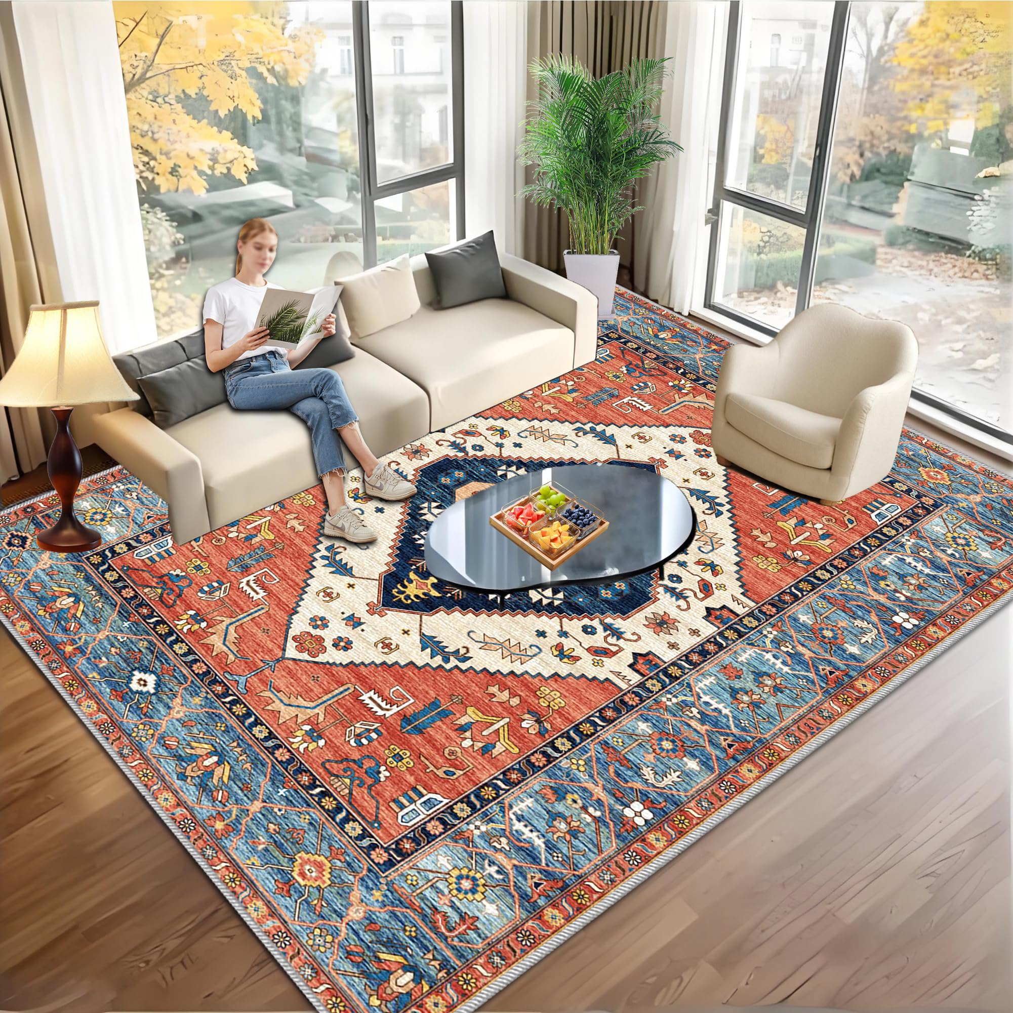 Tapis de salon lavable 150x210 cm antidérapant pour chambre et bureau
