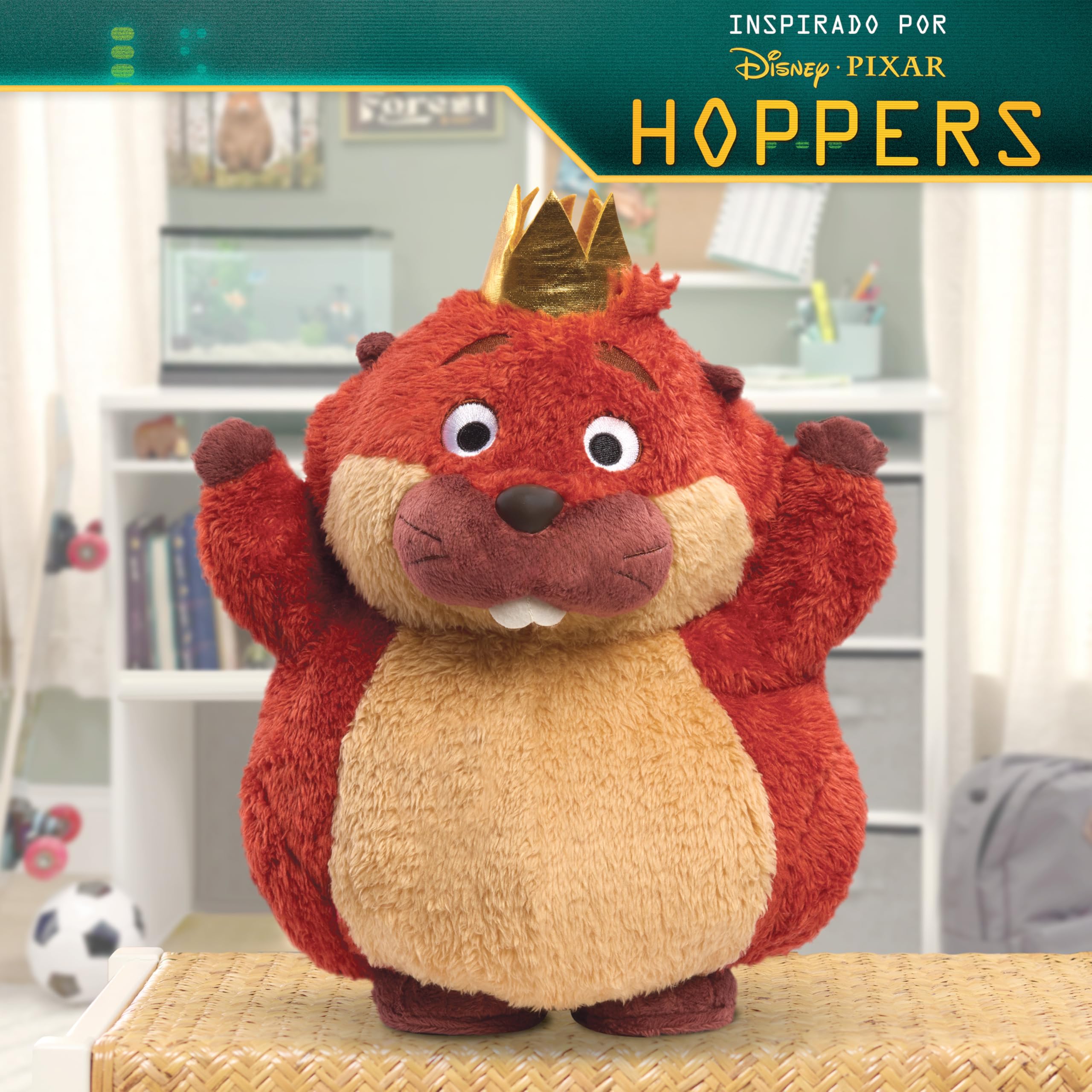 Just Play Disney y Pixar Hoppers Peluche Interactivo Rey Jorge 29 cm con Música y Movimiento, Juguete para Fans, Niñas y Niños a Partir de 3 Años