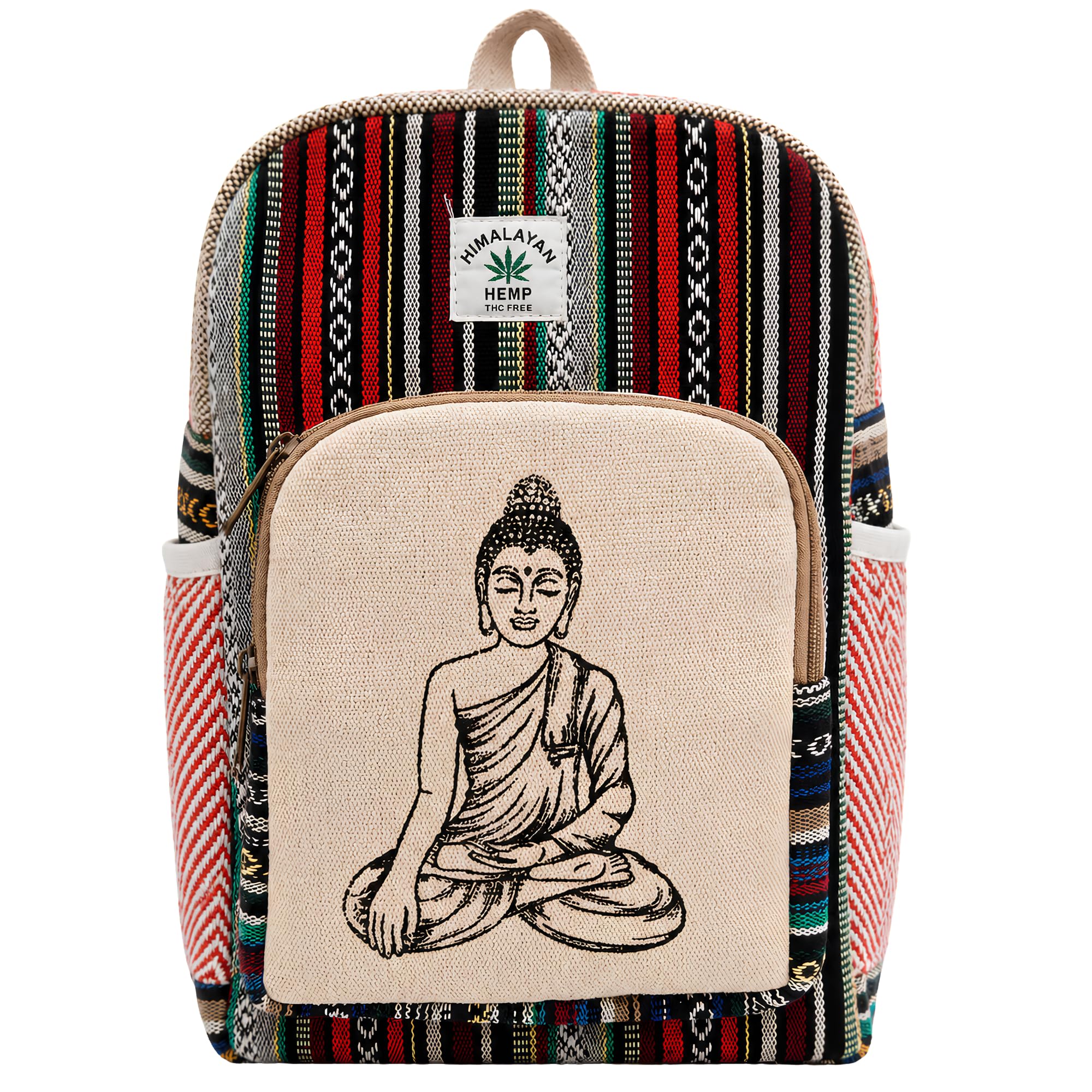 Hemp Buddha Print Handmade Canvas Backpack-image-45