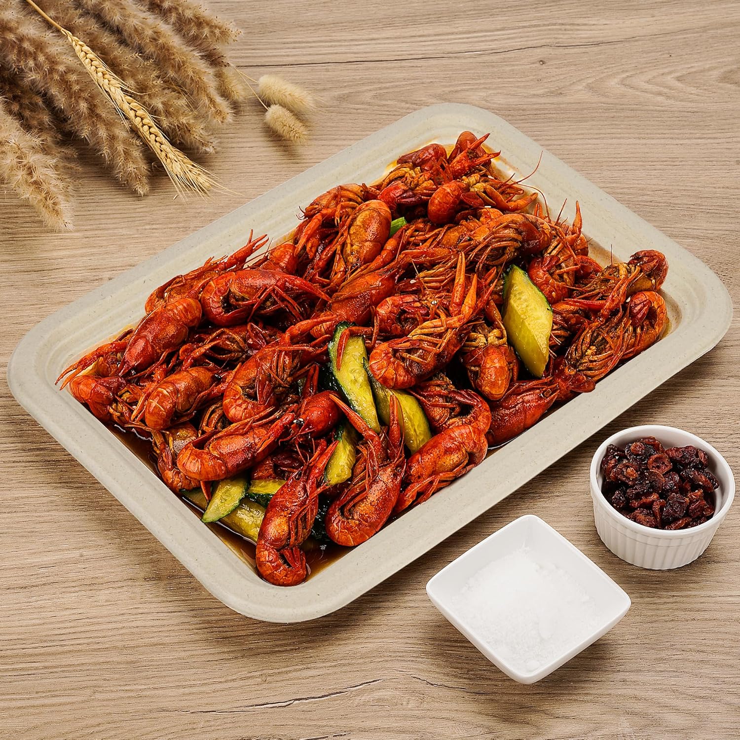 50 Pack Brown 14" Heavy Duty Disposable Rectangle Food Trays, Compostable Extra Large Paper Platter Plates Serving Crawfish, Lobster, Crab for Party, BBQ, Crawfish Boil Accessories