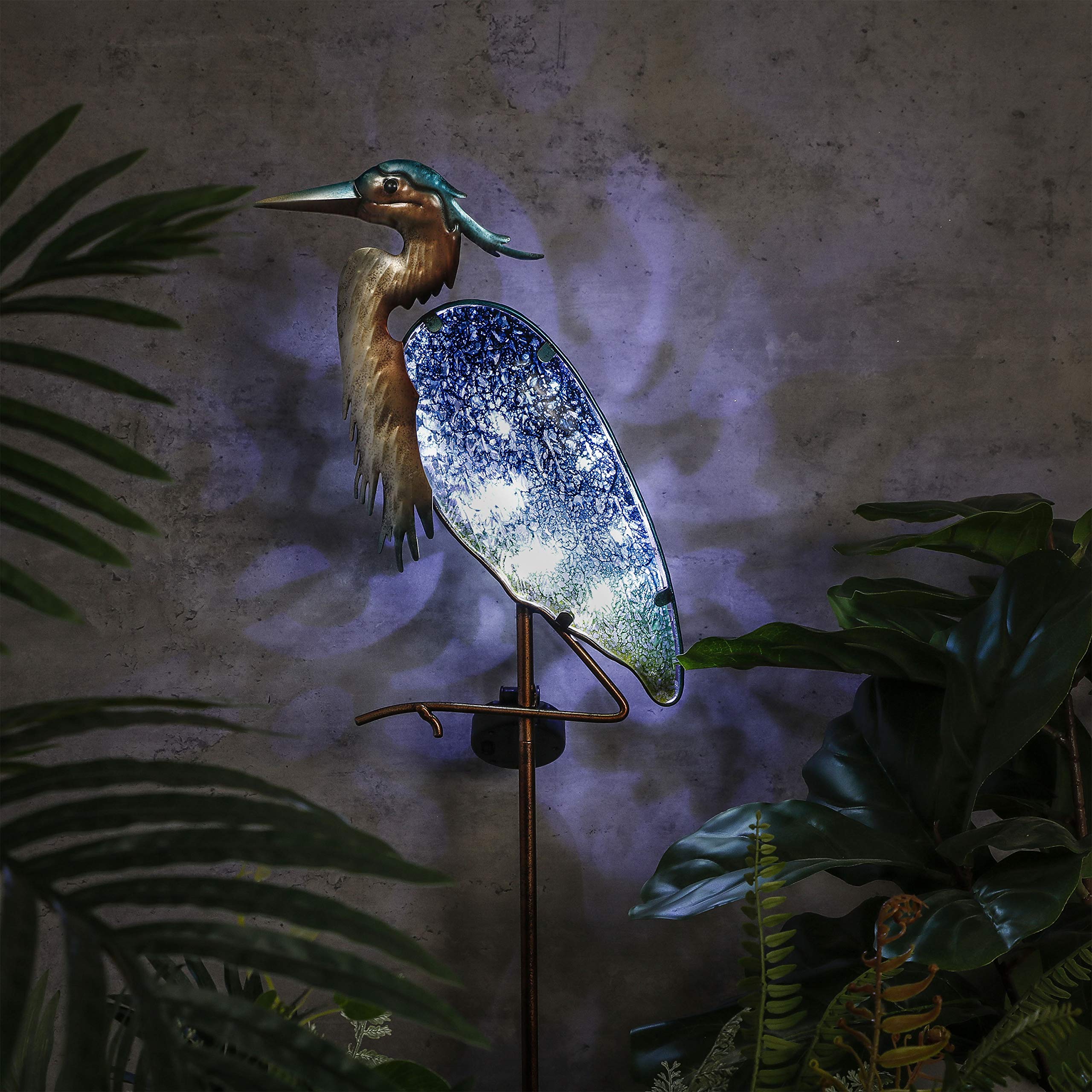 TERESA'S COLLECTIONS Garden Ornaments Outdoor, Large Glass Blue Heron Solar Garden Light - Image 2