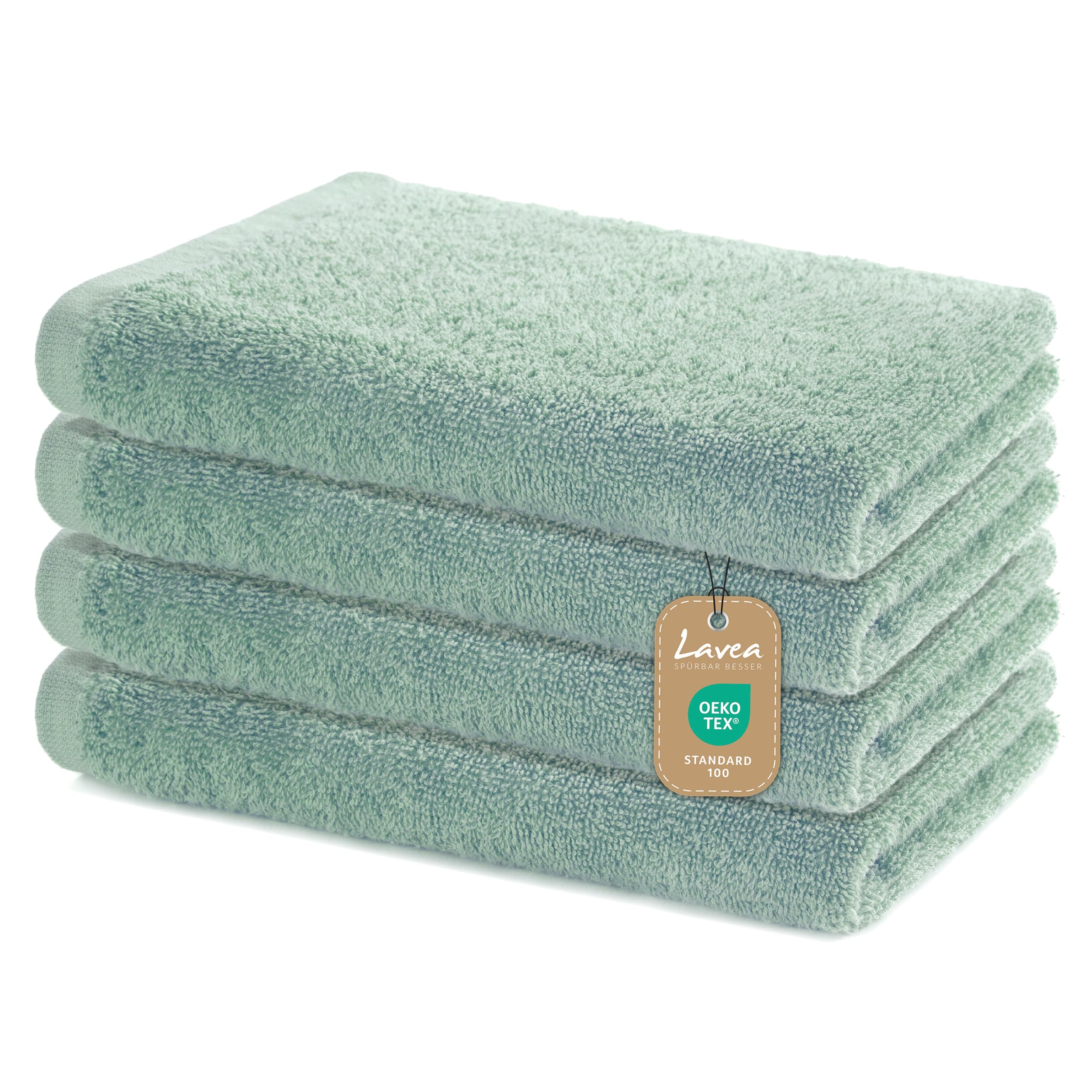 Lavea® Sydney 4er Handtücher Set, Handtuch Baumwolle, Frottee Fitness-Handtuch, 100% Baumwolle, OEKO-TEX Standard 100, weich und saugstark, waschbar bei 60 °C, Frottee, 4 Stück, 40 x 70 cm, Eukalyptus
