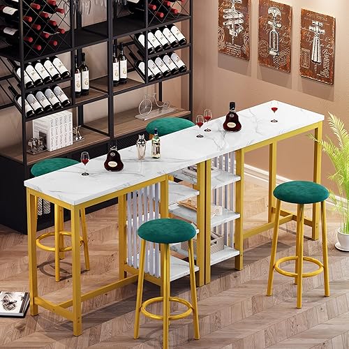 Miniatura 9 de DKLGG Juego de mesa de bar de 3 piezas moderno juego de mesa de cocina con estantes de almacenamiento de 3 niveles mesa de comedor y sillas mesa de