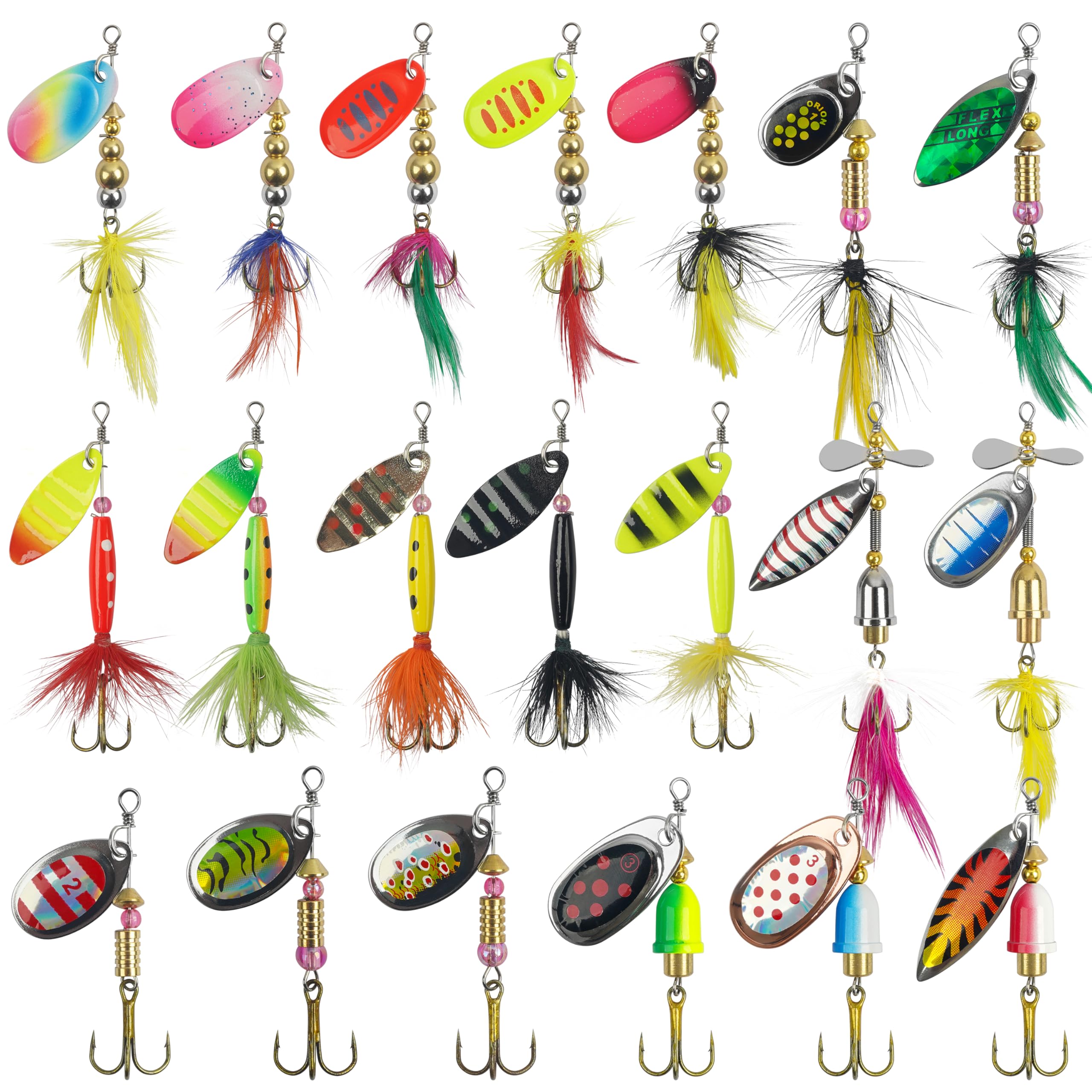 Fishing Lures Spinnerbait Kit Rooster Bait Tail Fishing Lures Inline Spinner Baits Bass Salmon Trout Spoon Hard Metal Spinnerbaits for Saltwater Freshwater