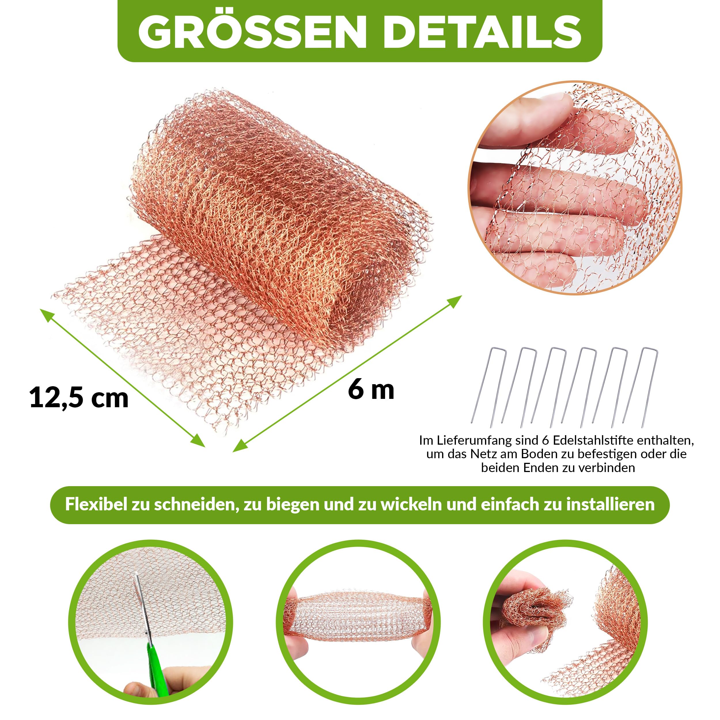 ISOTRONIC Kupfernetz zum Schutz vor Schnecken & Mäusen – 18m Kupfergitter als Schneckenschutz & Nagetierabwehr – Kupfergewebe für Beete & zum Abdichten von Löchern – Kupferband für innen & außen