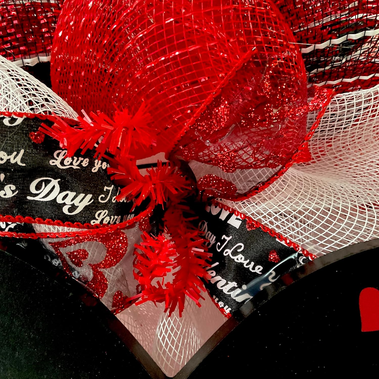 Luxury Handmade Valentine's Day Deco Mesh Wreath – “Wood Heart with Gold Love Letters” Front Door Decor, 24" or 28"