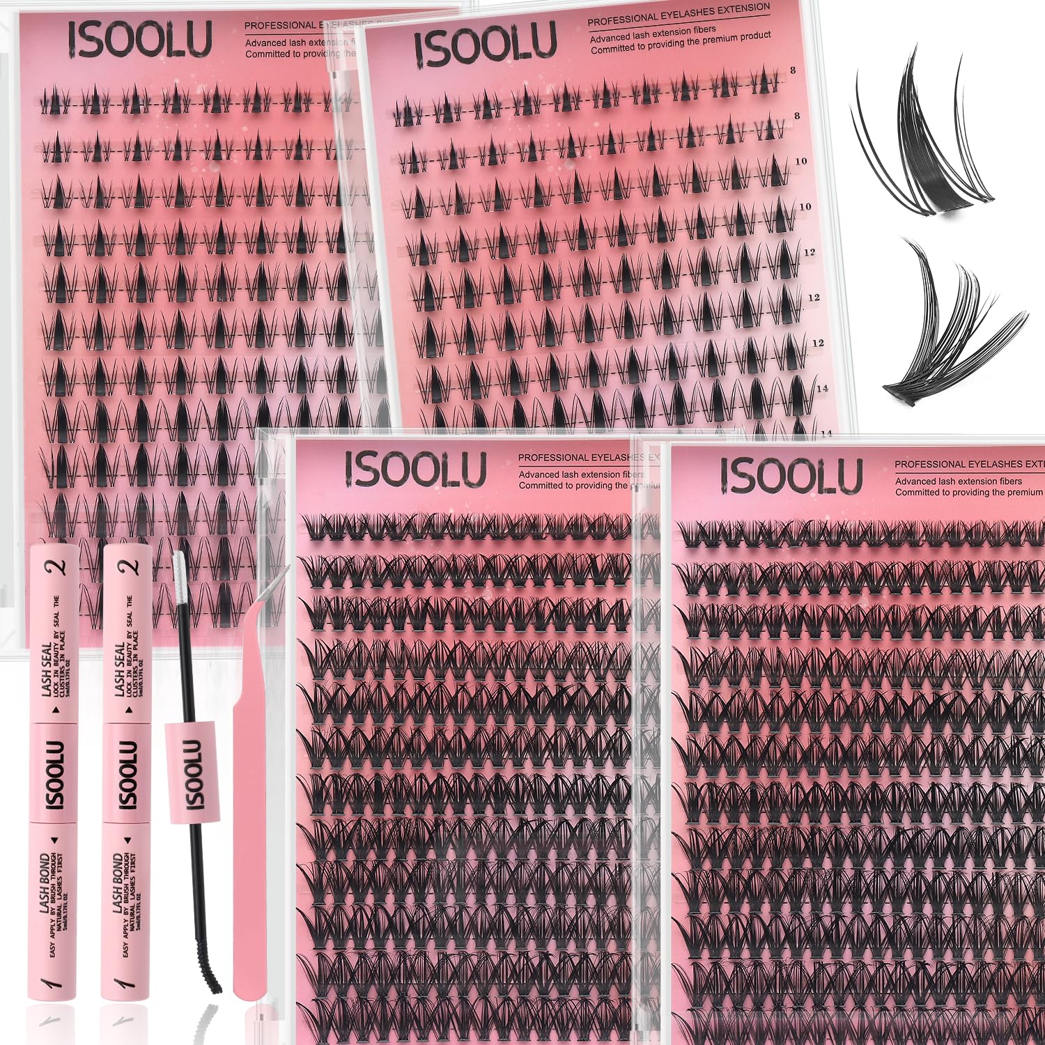 ISOOLU Lash Clusters Manga Individual Lashes Wispy Eyelash Clusters WideSpan Eyelash Extension Kit with Lash Bond and Seal Wet-Look Spiky Cluster Lashes (2Aesthetic‌ 2Anime Kit)