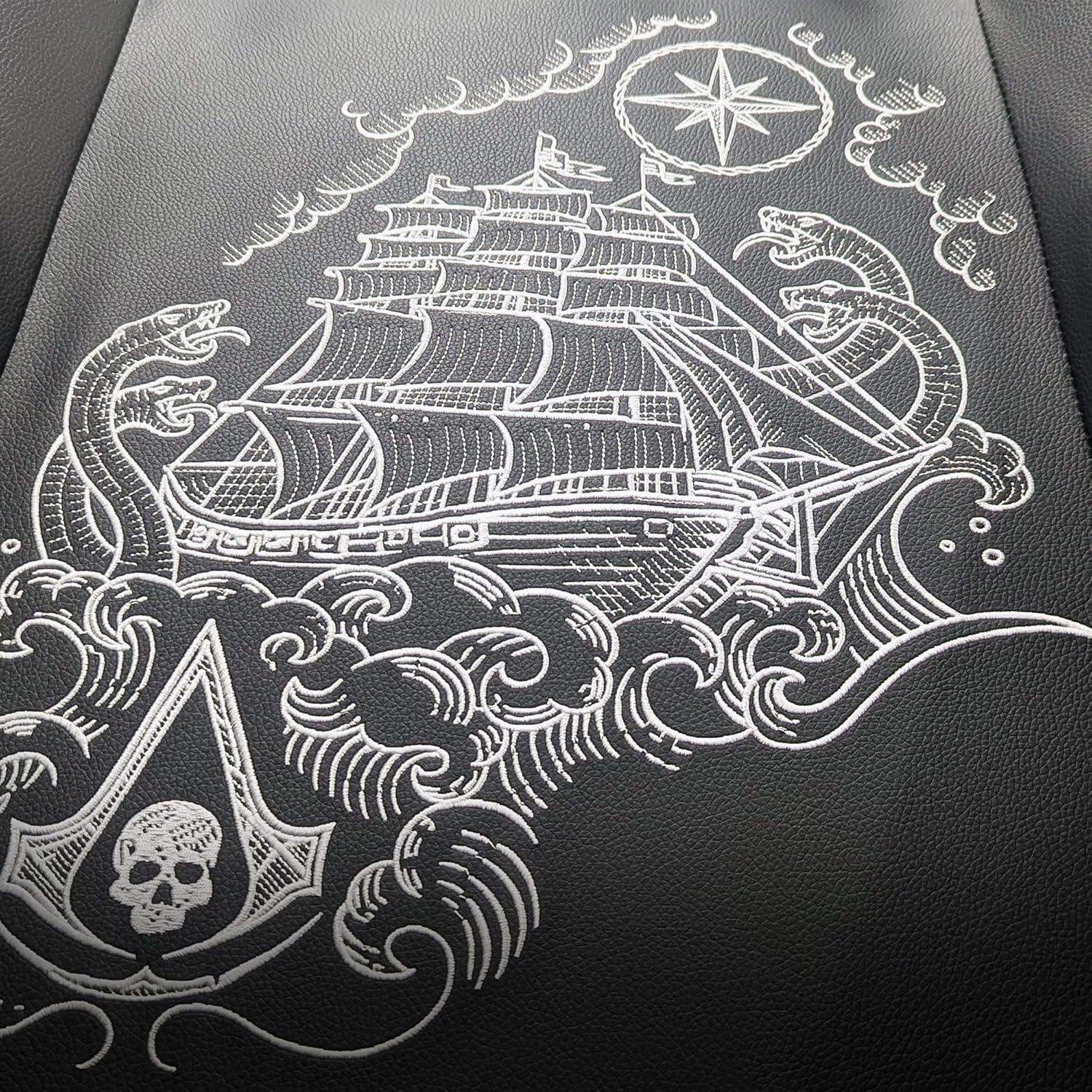 Subsonic - Assassin’s Creed Black Flag Gaming-Stuhl - Ergonomischer Bürostuhl mit hochdichtem Schaumstoff, neigbarer Rückenlehne und 2D-verstellbaren Armlehnen - Höhenverstellbar – Schwarz