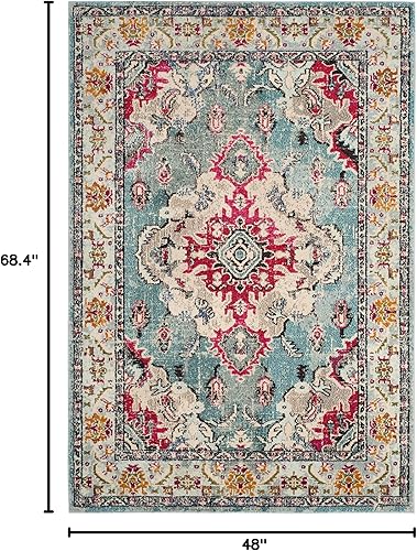 Miniatura 403 de Safavieh Tapete de área grande, colección Monaco, 11 pies x 15 pies, azul marino y celeste, diseño desgastado de medallón, no desprende pelusa