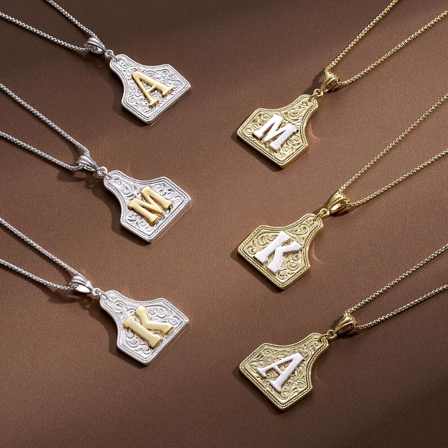 KissYan Western Cowgirl Initial Necklace Valentines Day Gifts for Men Women, 14K Gold Plated Cowboy Letter Pendant Necklace Handmade CowTag Two-Toned Jewelry - Image 6