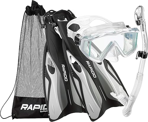 Phantom Aquatics Rapido Boutique Collection Clareza - Juego de máscara de lente de vidrio templado con tres ventanas, con bolsa de transporte