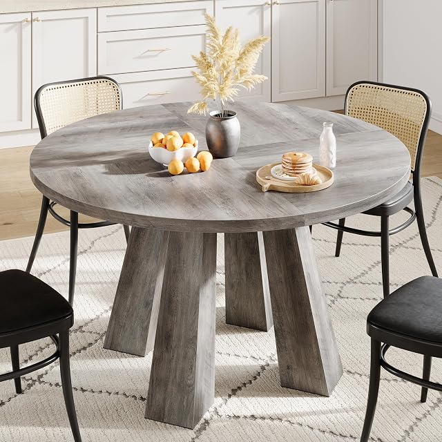 Table à manger IDEALHOUSE, table de cuisine, table ronde pour cuisine, table ronde pour salle à manger, grise (table seulement, 47 po)