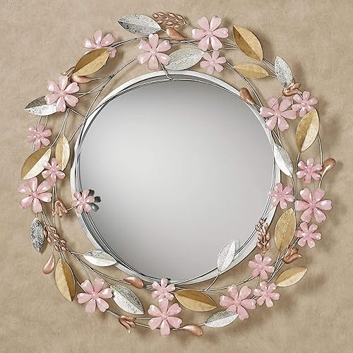 Touch of Class Wildflower Reflections Espejo de pared redondo floral rosa 33 pulgadas de diámetro x 2 D
