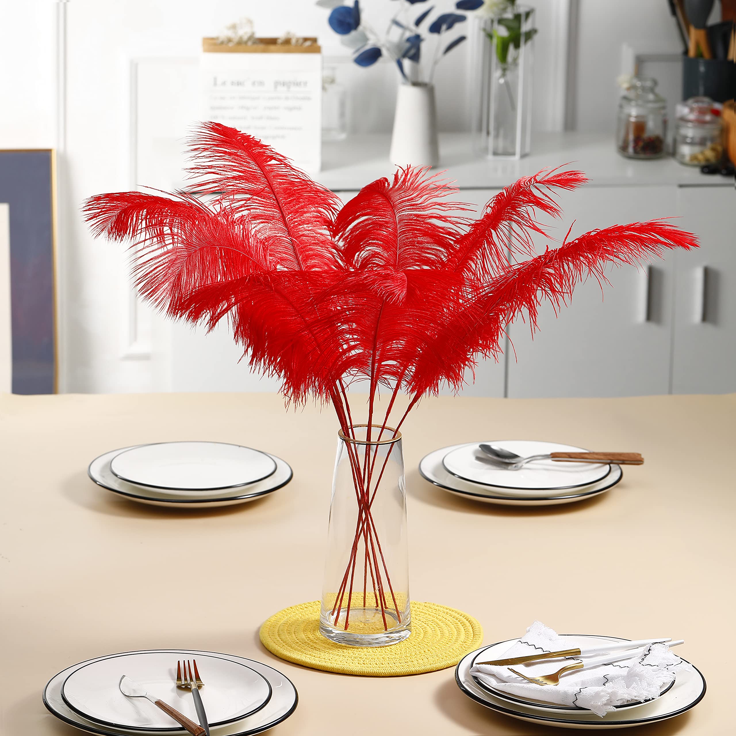 Piokio 20pcs Burgundy Ostrich Feathers 10-12 Inch (25-30cm