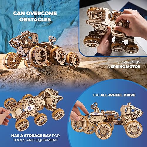 Miniatura 2 de UGEARS Rompecabezas 3D - Manned Mars Rover NASA Car - Rompecabezas mecánico de madera de 562 piezas para adultos
