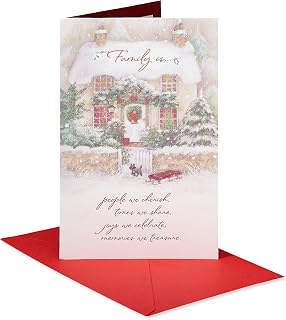 American Greetings Christmas Card for Family, Friends, or Someone Special, Shimmering Winter Cabin Scene Holiday Greeting (All the Joys)