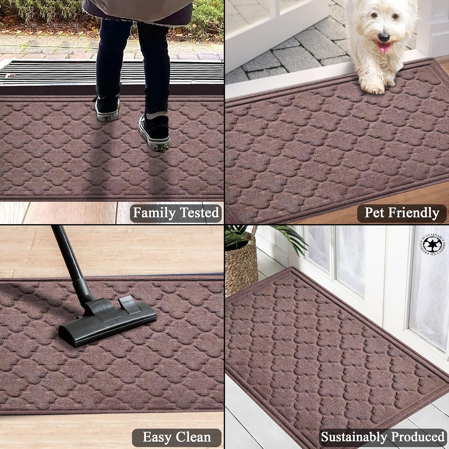 A1HC Durable Multi Purpose Door Mat, Heavy Duty Doormat, Indoor Outdoor, Easy Clean, Waterproof, All Weather, Patio, Garage, High Traffic Entrance, 24x36 Inches, Ogee Chocolate Brown
