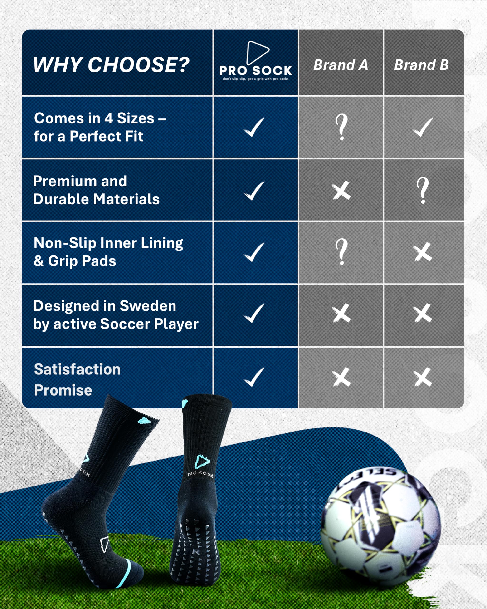 Premium Grip Socken Fussball 2/4/6-Pack, 4 Größen - Football Grip Socks & Gripsocken mit perfekter Passform, rutschfeste Fußballsocken Kinder & Erwachsene, rutschfeste Socken Damen und Herren