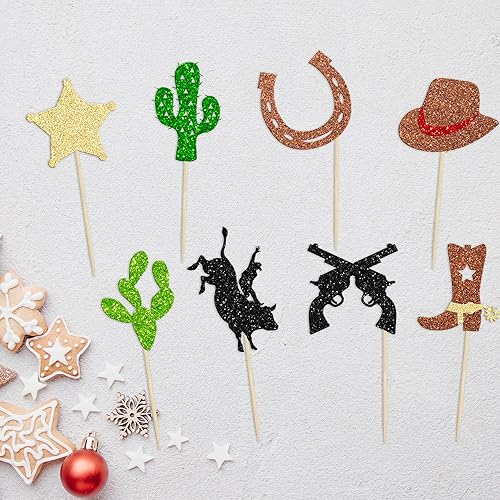 Miniatura 4 de 24 adornos de vaquero para cupcakes con purpurina, zapatos de caballo de vaquero, botas, púas de cupcakes, pistola de estrella, cactus, cupcakes,