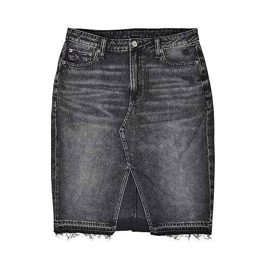 American Eagle Women's 6268 Hi-Rise Open Front Mid Length Midi Skirt Faded Black Wash (US: 10)