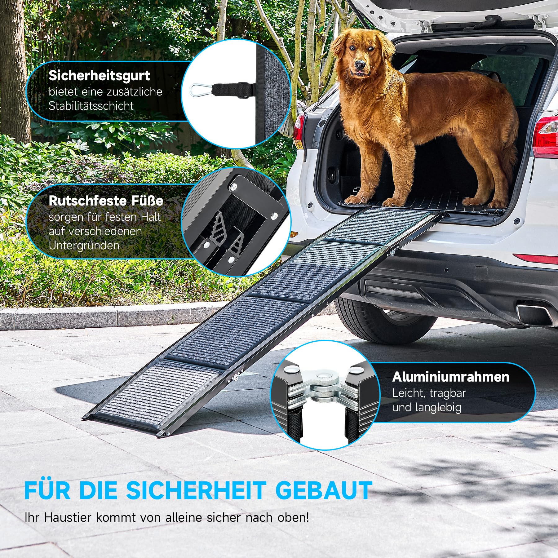 CO-Z Hunderampe Auto klappbar 170cm Leichteres EIN- und Aussteigen für kleine und große Hunde bis 90kg Hundetreppe mit Rutschfester Oberfläche für alle Fahrzeuge nutzbar (170cm)