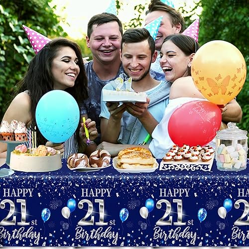Miniatura 72 de GREHUMOR Mantel de feliz cumpleaños de 3 piezas, color azul plateado, suministros para fiesta de cumpleaños 30, funda de mesa desechable de plástico