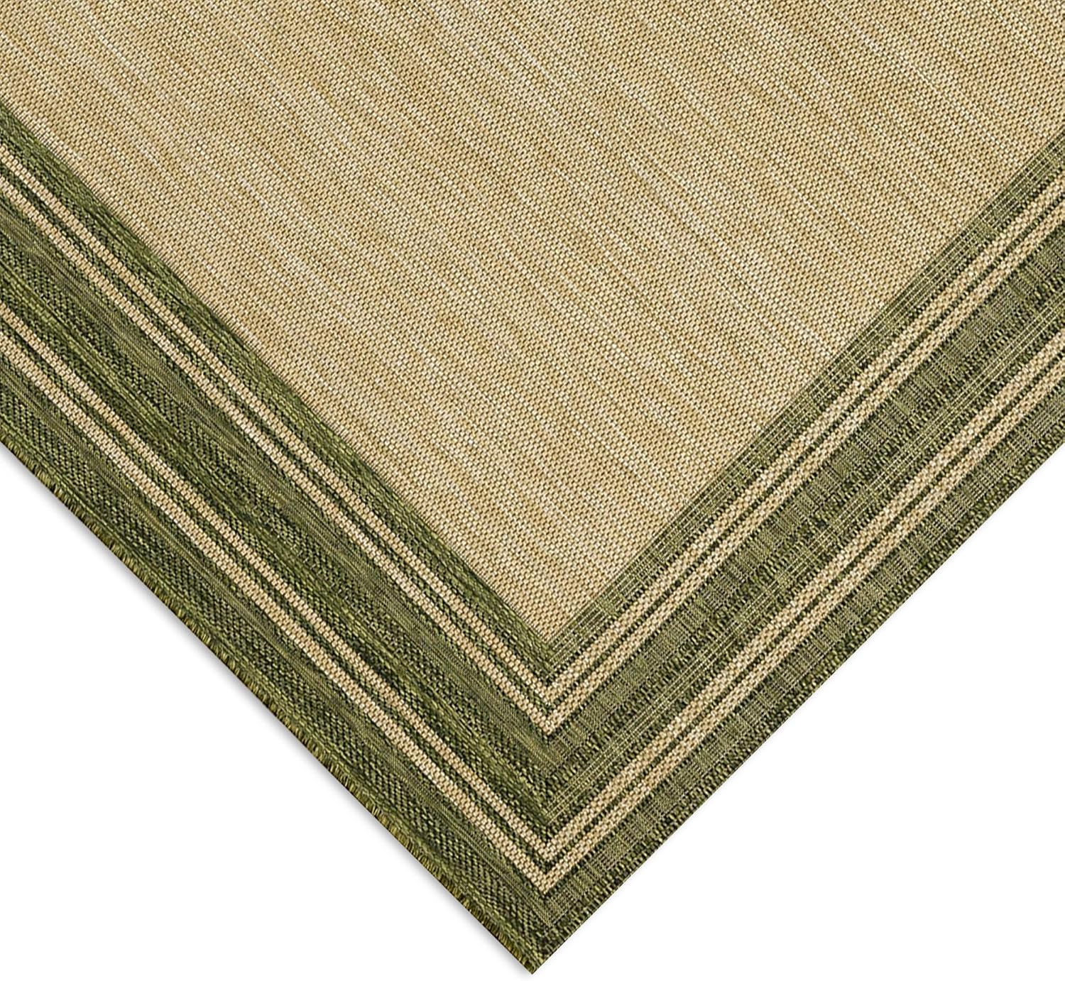 Liora Manne CARMEL Indoor/Outdoor Power Loomed Synthetic Blend Low Profile Area Rug - Transitional Border Global Colorful (Multi Border Green) (4'10" x 7'6")