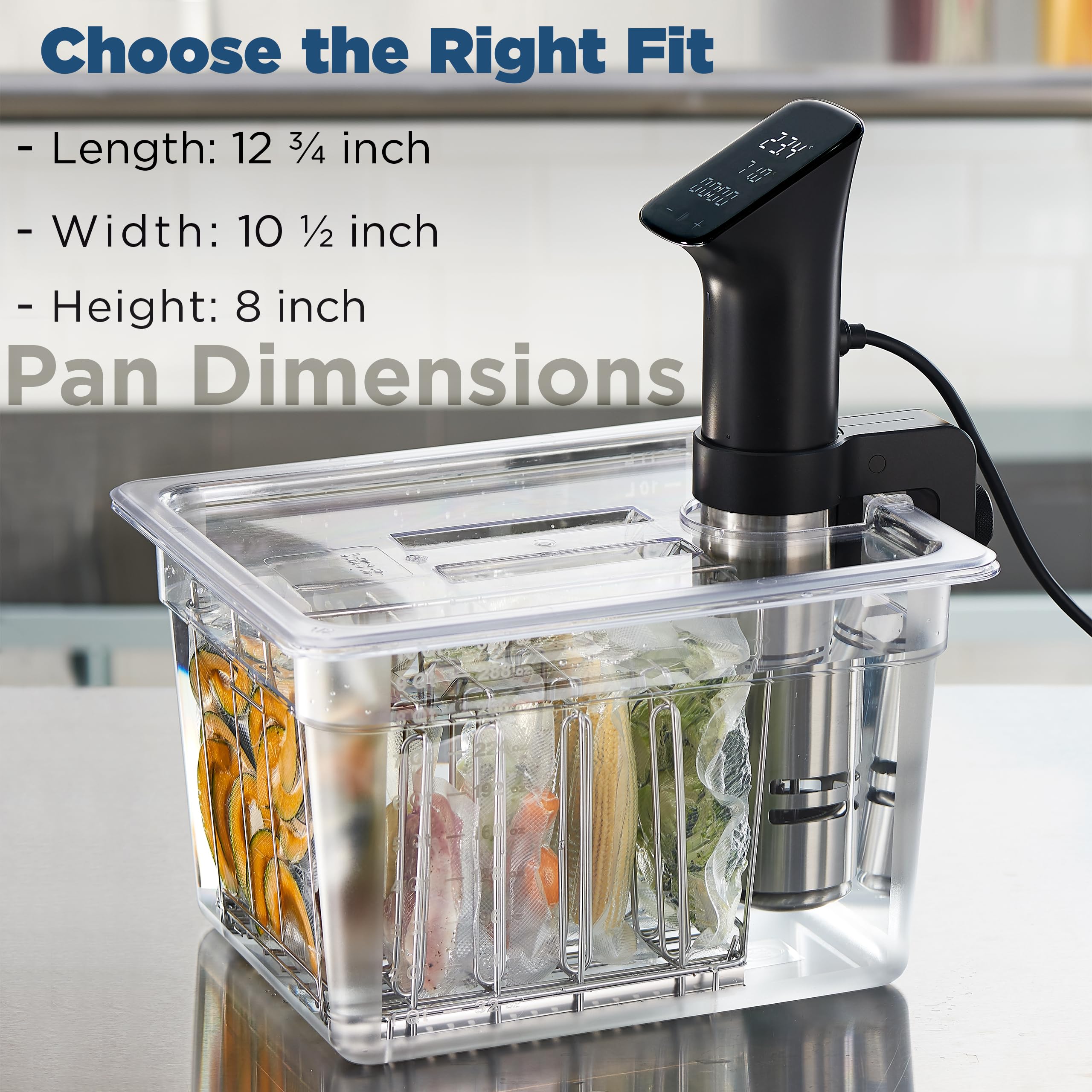 CURTA 12 Qt Sous-Vide-Behälter-Set mit eingekerbtem Deckel, Trennwand und Isolierhülse, 1,27 cm tiefes Polycarbonat-Wasserbad, passend für Anova und die meisten Herde (Tauchzirkulator nicht im