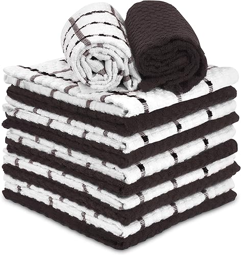 TALVANIA Paños de cocina 100% rizo de algodón Paquete de 12 12 x 12 pulgadas Trapos de cocina suaves y absorbentes Paños de limpieza Paños de