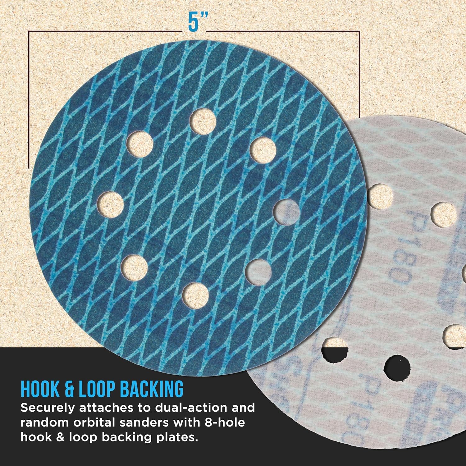 ProductionShop Premium 180 Grit 5" Rhombus Diamond Shape Blue Sanding Discs, 8-Hole, Box of 50 - Hook & Loop Anti-Clogging J-Cloth Dustless Sandpaper for Random Orbital Sanders, Sand Auto Paint, Wood