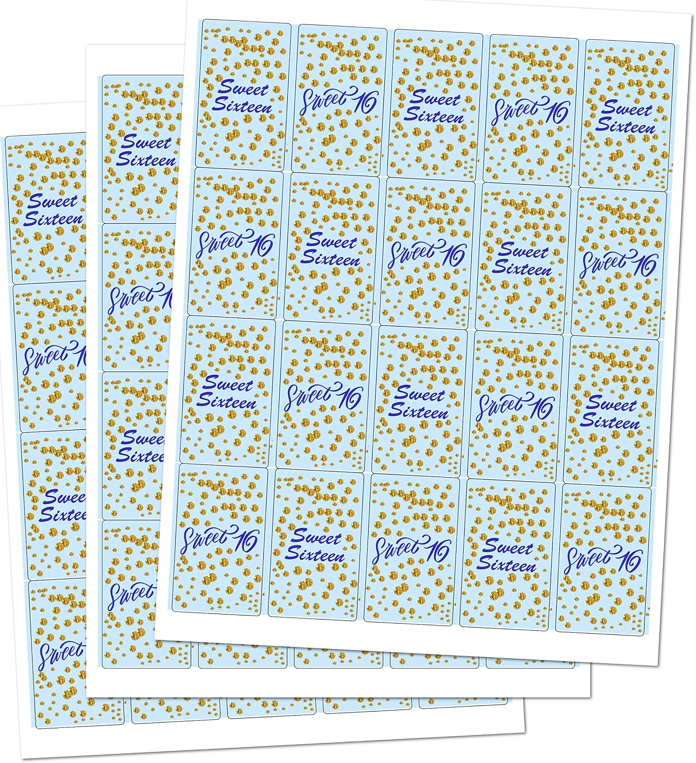 RokAPary Blue 16th Birthday Miniatures Candy Bar Wrapper (Set of 60), Sweet 16 Mini Candy Bar Stickers, Sweet Sixteen Party Favors. Candy Not Included. Made in USA