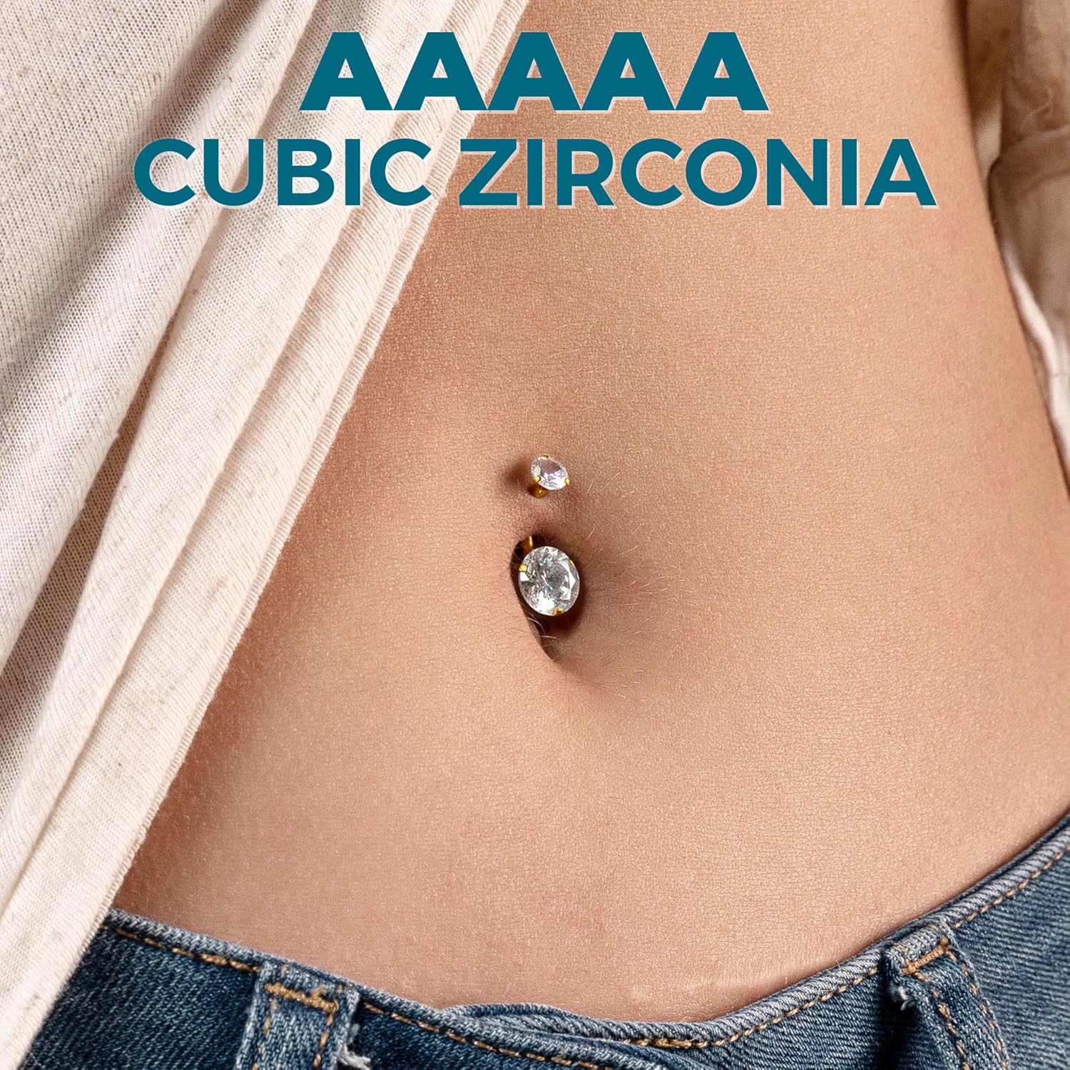 14K Gold Plated Belly Button Ring Internally Threaded 316LVM Surgical Steel with AAAAA-Grade Cubic Zirconia - 14g Stainless Steel Gold Belly Button Rings For Women - Cute Sexy Womens Simple Bellybutton Navel Piercing Jewelry (10mm) - Image 2